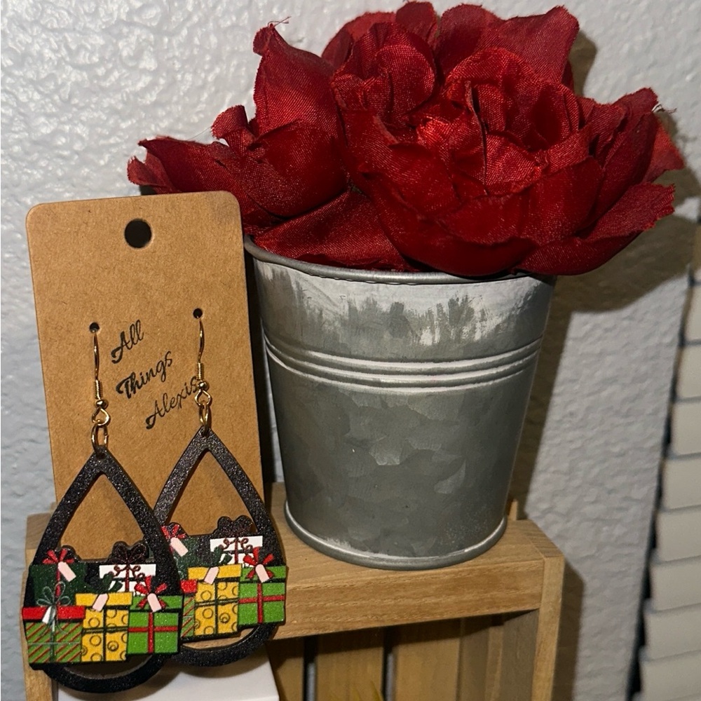 Festive Wooden Gift Box Earrings